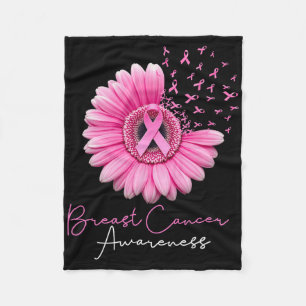 Breast Cancer Support Floral Pink Ribbons Fighter Fleece Blanket