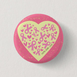 Breast Cancer Support Heart  1 Inch Round Button