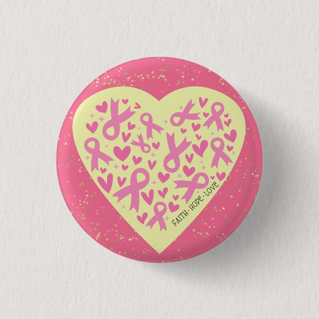Breast Cancer Support Heart  1 Inch Round Button (Front)