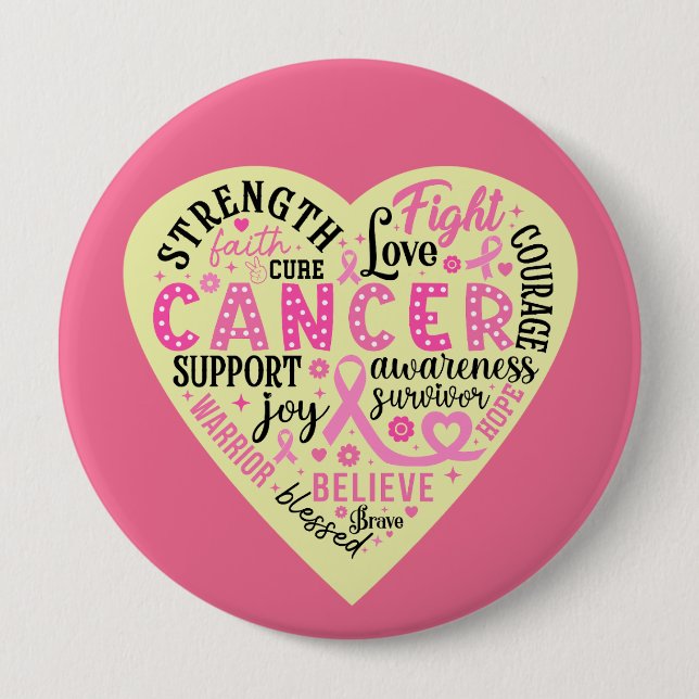 Breast Cancer Support Heart  4 Inch Round Button (Front)