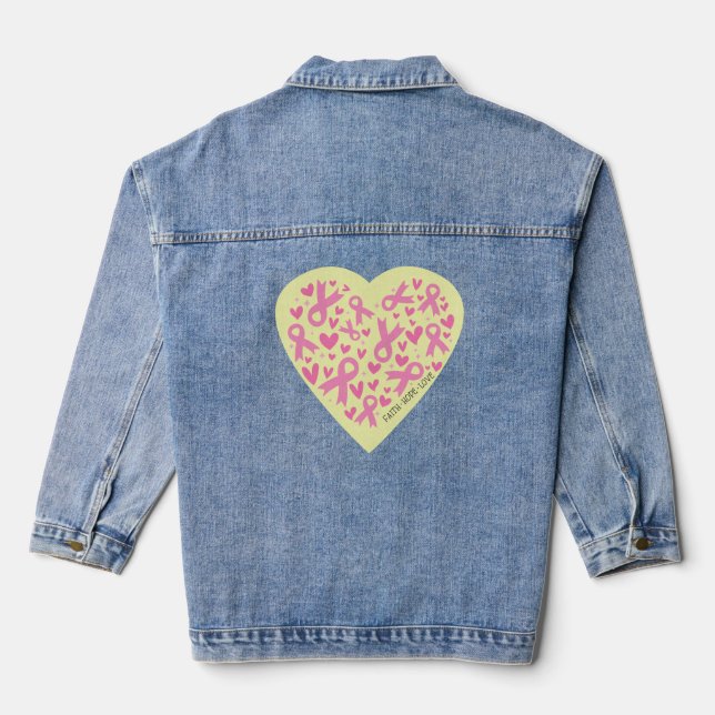 Breast Cancer Support Heart - Pink Ribbons Denim Jacket (Back)