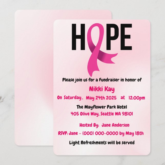 Breast Cancer Support Team Pink Ribbon Personalize Invitation (Front/Back)