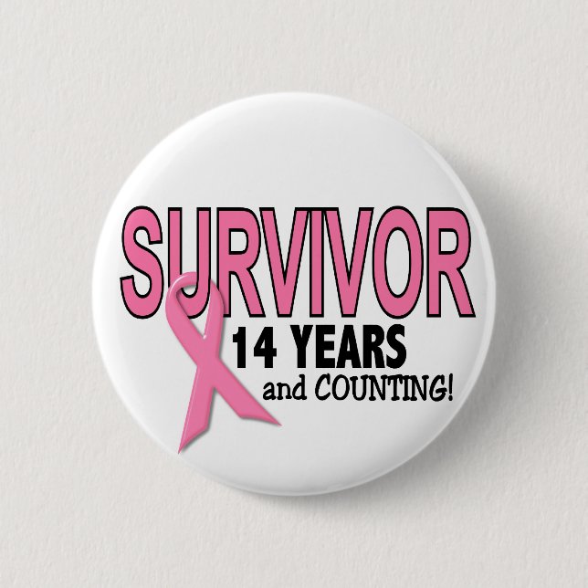 BREAST CANCER SURVIVOR 14 Years & Counting 2 Inch Round Button (Front)