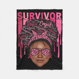 Breast Cancer Survivor Afro Queen Black Women Pink Fleece Blanket