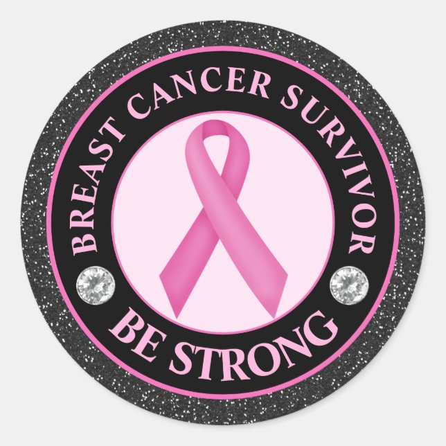 Breast Cancer Survivor – Be Strong Pink Ribbon Classic Round Sticker (Front)