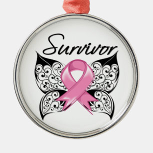 Breast Cancer Survivor Butterfly Metal Ornament