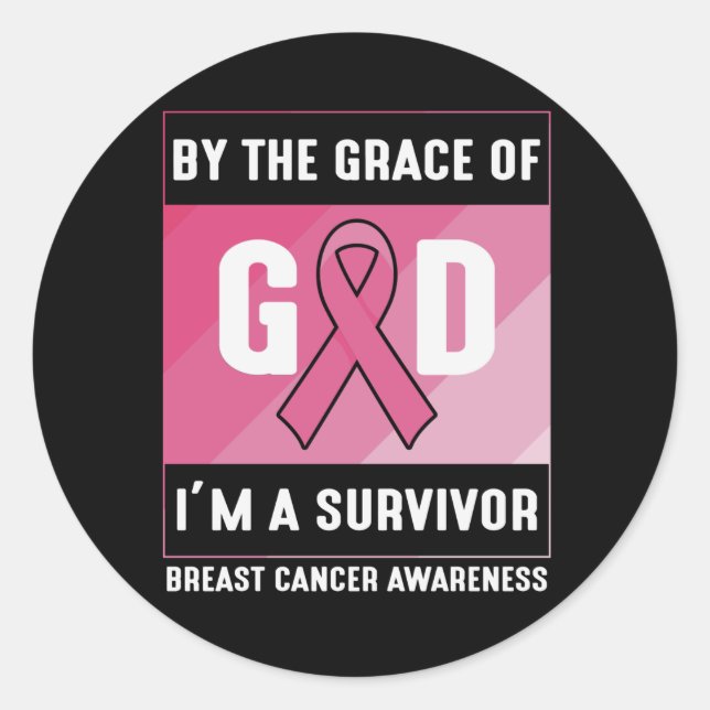 Breast Cancer Survivor By God’s Grace Christian Classic Round Sticker (Front)