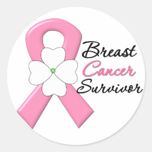 Breast Cancer Survivor Flower Ribbon Classic Round Sticker