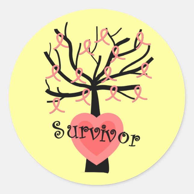 Breast Cancer Survivor Gifts--Unique Tree Design Classic Round Sticker (Front)
