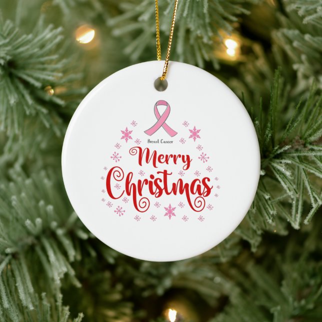 Breast Cancer Survivor Merry Christmas Ceramic Ornament (Tree)
