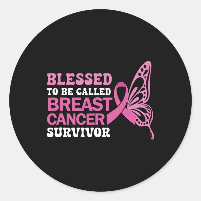 Breast Cancer Survivor Pink Ribbon Butterfly  Classic Round Sticker (Front)