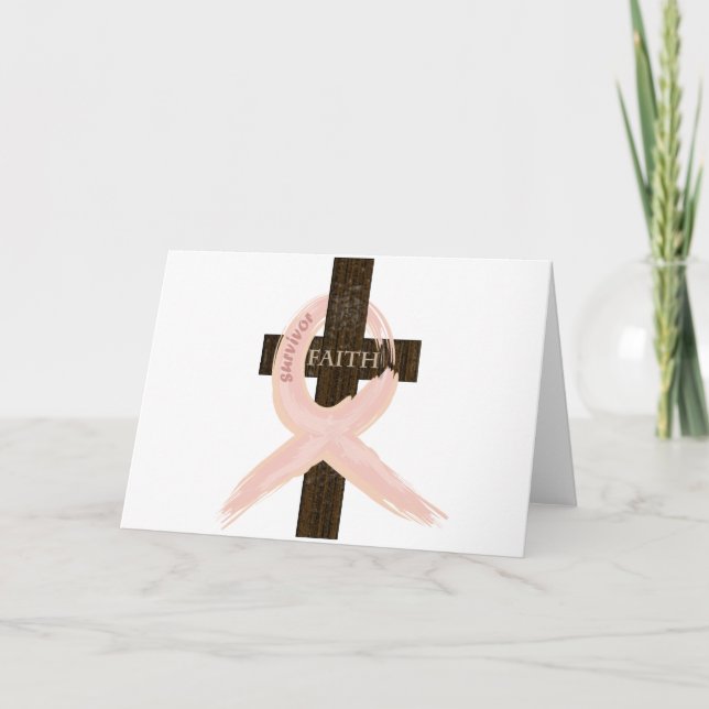 Breast Cancer Survivor Pink Ribbon-Cross of Faith Card (Front)