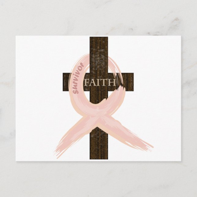 Breast Cancer Survivor Pink Ribbon-Cross of Faith Postcard (Front)