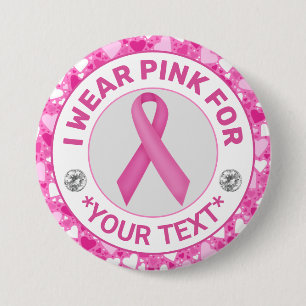 Breast Cancer Survivor – Pink Ribbon Heart Border 3 Inch Round Button