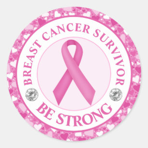 Breast Cancer Survivor – Pink Ribbon Heart Border Classic Round Sticker