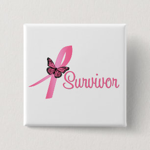 Breast Cancer Survivor Ribbon 2 Inch Square Button