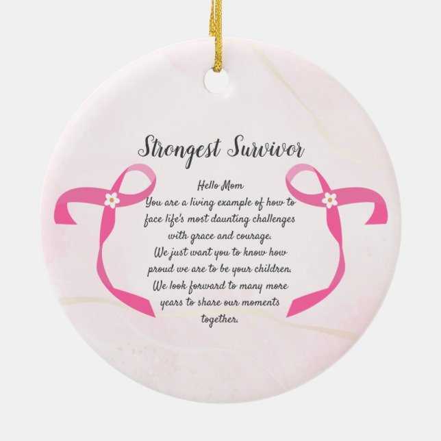 Breast Cancer Survivor Three Photo Collage Mug Ceramic Ornament (Back)