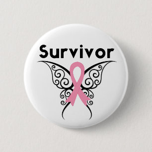 Breast Cancer Survivor Tribal Butterfly 2 Inch Round Button