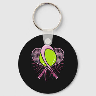 Breast Cancer Tennis Ll Racket Pink Ribbon Mammogr Keychain