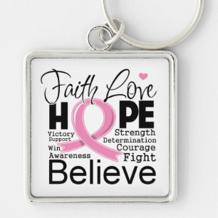 Breast Cancer Typographic Faith Love Hope Keychain