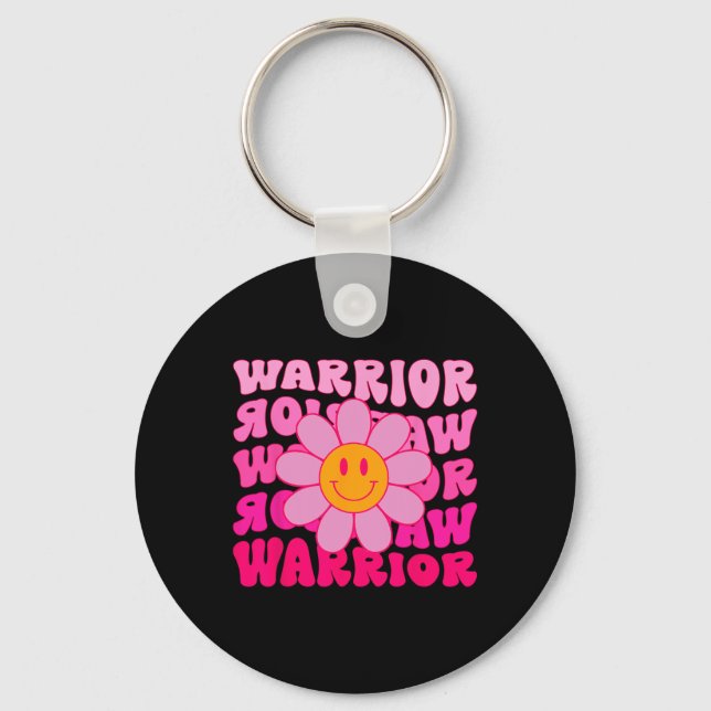Breast Cancer Warrior Flower Pink Ribbon  Keychain (Front)