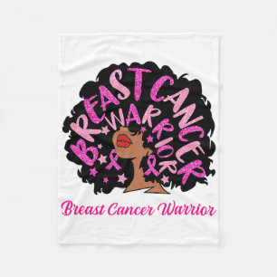 Breast Cancer Warrior Queen Black Woman Pink Ribbo Fleece Blanket