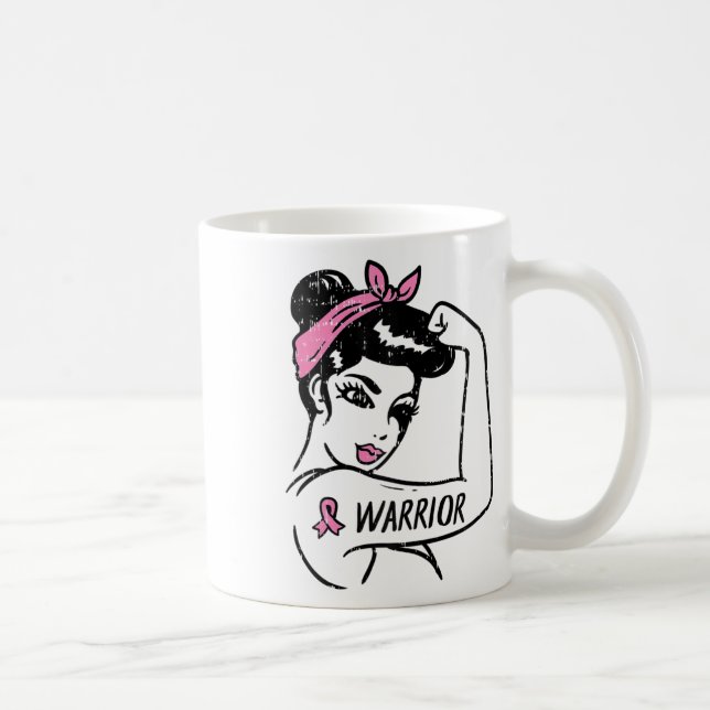 Breast Cancer Warrior Rosie Riveter Pink Women  Coffee Mug (Right)