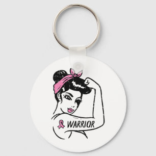 Breast Cancer Warrior Rosie Riveter Pink Women Keychain