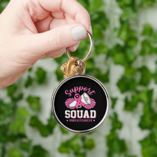 Breast Cancer Warrior Support Squad Pink Ribbon Keychain