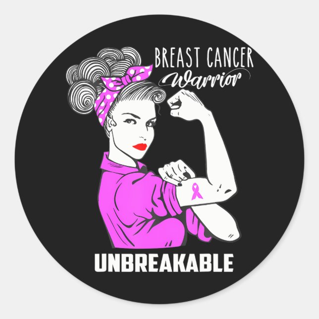 Breast Cancer Warrior Unbreakable Awareness Classic Round Sticker (Front)