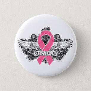 Breast Cancer Winged SURVIVOR Ribbon 2 Inch Round Button