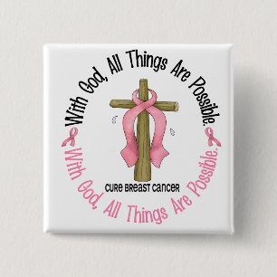 Breast Cancer WITH GOD CROSS 1 2 Inch Square Button