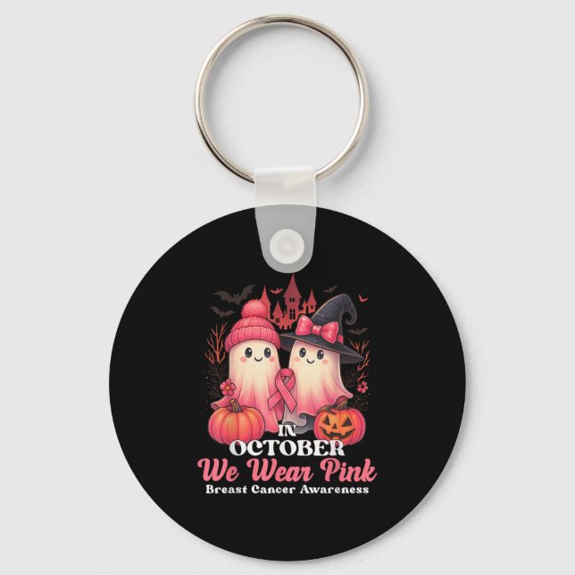 Breast Cancer Women Halloween In October We Wear P Keychain (Front)