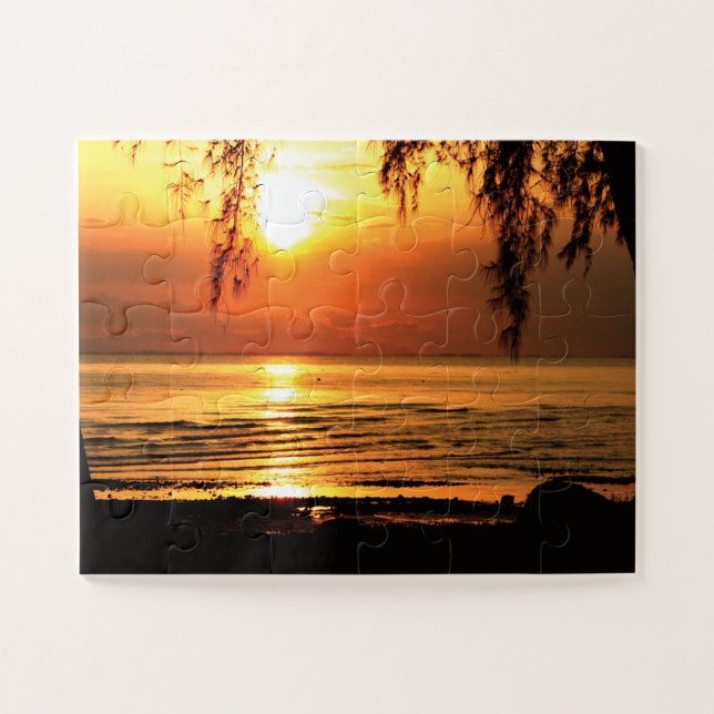 Breath-taking Sunset with Beach and Trees Jigsaw P Jigsaw Puzzle (Horizontal)