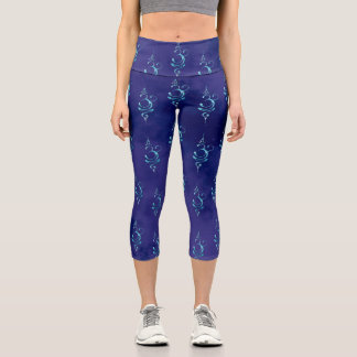 Breathe 6 Scattered Blue Monochrome Tie dye Capri Leggings