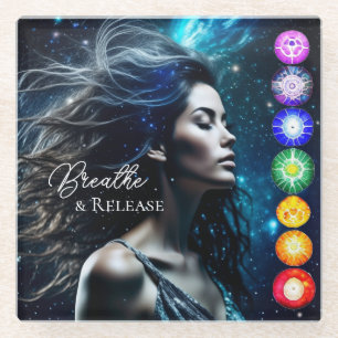 Breathe and Release   Beautiful Ethereal Woman Glass Coaster