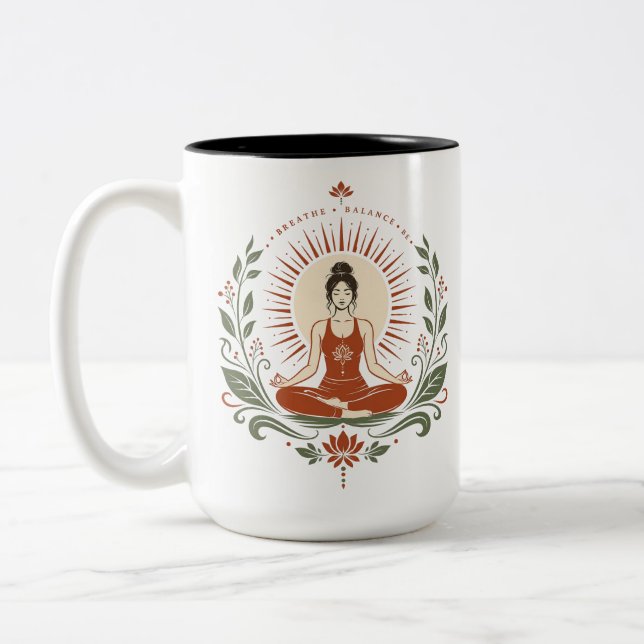 Breathe Balance Be Mindfulness Poster Two-Tone Coffee Mug (Left)