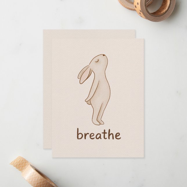 Breathe Bunny Flat Note Card (Front/Back In Situ)
