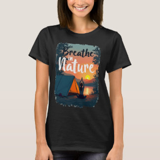 Breathe in Nature Yoga Camping Sunrise Design T-Shirt