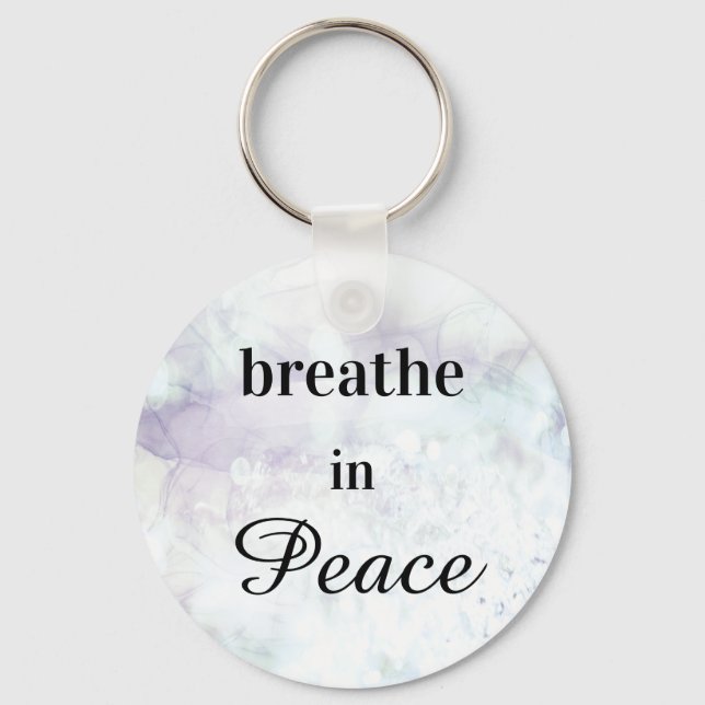 *~* Breathe in Peace  Teal Lavender Watercolor Keychain (Front)