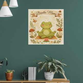 Breathe Mama Cute Frog Mindfulness Art Poster