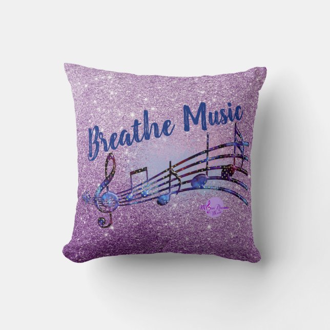 Breathe Music Purple Faux Glitter Throw Pillow (Front)