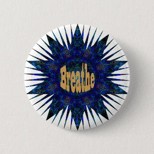 Breathe, On Blue Boho Star, 2 Inch Round Button