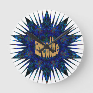 Breathe, On Blue Boho Star, Round Clock