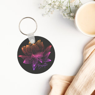 Breathe Rainbow Lotus Black Mindfulness Floral Keychain