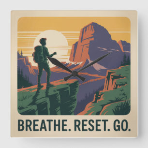 Breathe. Reset. Go. Square Wall Clock