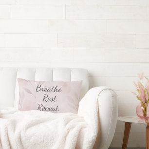 Breathe Rest Repeat Elegant Blush Pink Floral Lumbar Pillow