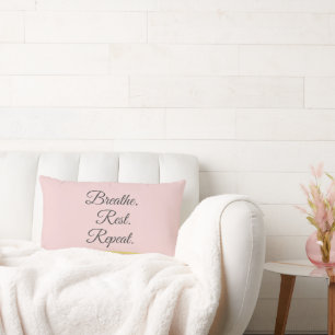 Breathe Rest Repeat Elegant Blush Pink Minimalist Lumbar Pillow