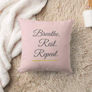 Breathe Rest Repeat Elegant Blush Pink Minimalist Throw Pillow