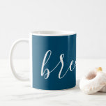 Breathe Script Inspirational Modern Blue White Coffee Mug<br><div class="desc">A gorgeous blue mug featuring the word "breathe" in a modern,  elegant script font. Wonderful as a gift.</div>